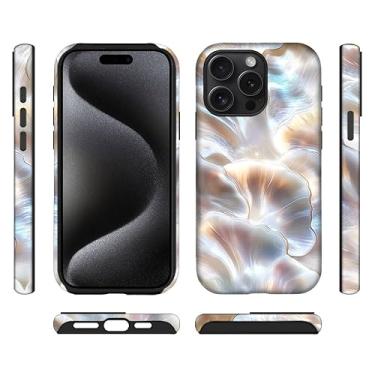 Imagem de ilikediy Capa híbrida para iPhone 15 Pro Max com 2 camadas rígidas de silicone com padrão de proteção - Conchas do oceano