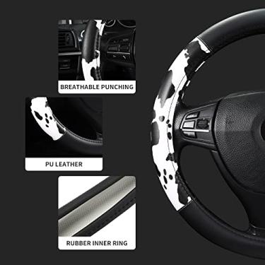 Imagem de Capa de volante de carro de couro de microfibra de 38 cm, ajuste universal, elástica, antiderrapante, respirável e inodoro, padrão de vaca