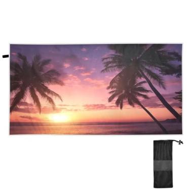 Imagem de ATTX Toalha de praia com palmeiras do pôr do sol do oceano, 79 x 189 cm - Toalha de microfibra leve de secagem rápida e resistente à areia para piscina, ioga, academia e viagens | Esportes de banho de