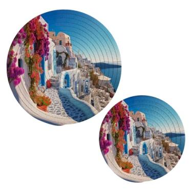 Imagem de Blueangle 2 peças de suporte de panela de tripé romântico Villagecore - conjunto de pegadores de panela de tecido redondo - almofadas quentes trançadas de algodão - porta-copos - tapetes de mesa para