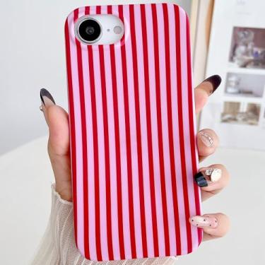 Imagem de HYUEKOKO Capa de telefone listrada para iPhone 16e, capa estética com estampa listrada retrô moderna, TPU macio e fino à prova de choque para meninas e mulheres - vermelho e rosa