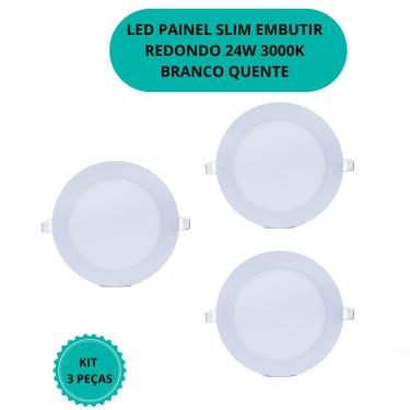 Imagem de Plafon Led Slim 24w Redondo Embutir 3000k Branco Quente Bivolt - Kit Com 3 Un.