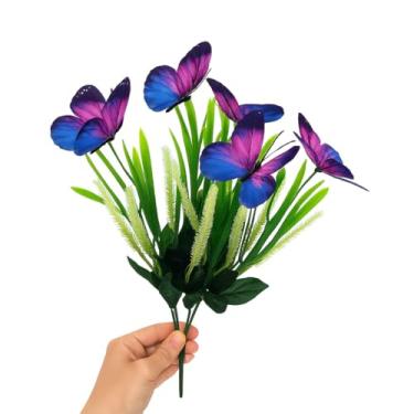 Imagem de Buquê de Borboletas Coloridas 40cm – Flores Artificiais Decorativas para Vasos, Festas, Casamentos e Decoração de Ambientes(Rosa C/Azul)