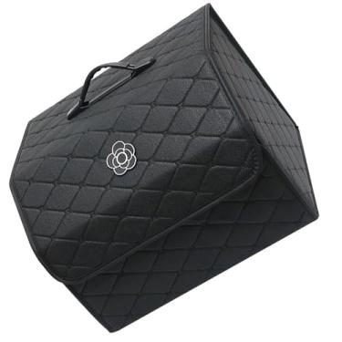 Imagem de Ymiko Organizador de Porta-malas de Carro de Grande Capacidade Com Tampa, Caixa de Armazenamento de Couro PU para SUV, Sedan e Hatchback Dobrável Multiuso Compartimento de Carga Interno (Preto –
