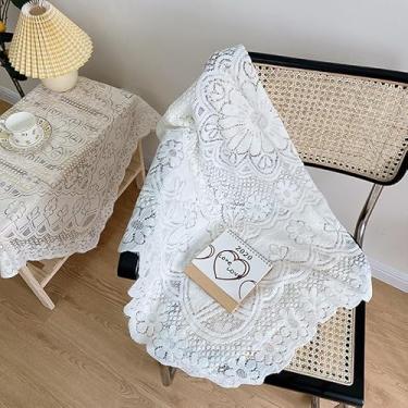 Imagem de Cryfokt Toalha de Mesa Retangular de Renda Macia Com Padrão Oco para Pano de Fundo Decorativo de café Doméstico, Capa de Mesa Confortável para Festa de Jantar (90x90cm)