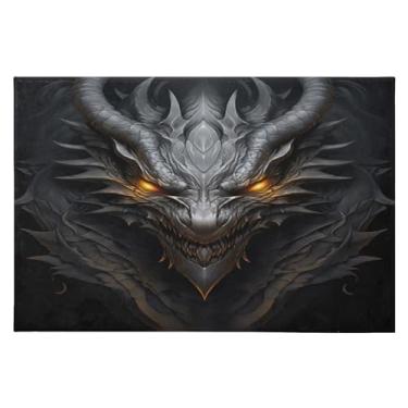 Imagem de Wassud Tapete de porta dragão preto 61 x 89 cm, tapete de área lavável antiderrapante com suporte de borracha, tapete macio e macio para sala de estar, quarto, entrada, entrada