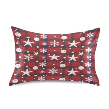 Imagem de Wassud Capa de almofada de cetim xadrez vermelho flocos de neve para cabelo e pele fronhas de seda lisa tamanho padrão capas de travesseiro respiráveis com fecho de envelope