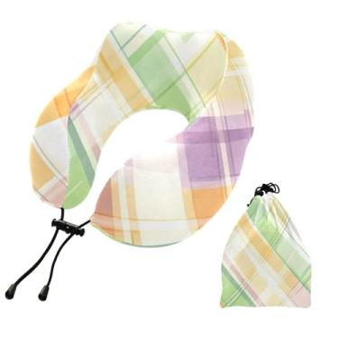 Imagem de CEBUGI Travesseiros de viagem portáteis em forma de U, travesseiro de pescoço de espuma viscoelástica com trava de corda ajustável para avião, viagem, trem, negócios, escritório, cochilo (tabuleiro de