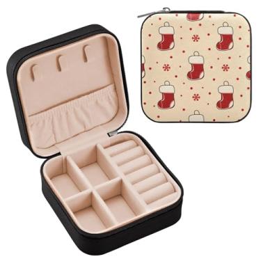 Imagem de Wassud Estojo de joias de viagem de meias de Natal para mulheres, meninas, senhoras, noiva, mini organizador de joias de couro PU, caixa quadrada de armazenamento de joias para brincos, anéis, colar