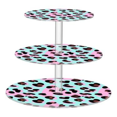 Imagem de CEBUGI Suporte de cupcake de 3 camadas, estampa de leopardo, suporte redondo para bolo, bandeja de servir em camadas de acrílico para festas de chá, chá de bebê, casamento e mais