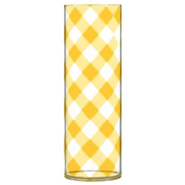 Imagem de CEBUGI Vaso de flores de fundo com padrão guingão amarelo 10 x 30 cm, vaso cilíndrico para flores, vaso transparente inquebrável para decoração de casa de festa de casamento