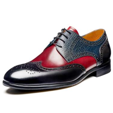 Imagem de Jepsengord Sapato social masculino Wingtip couro bovino genuíno Oxfords com Brogue Formal Business Wedding Derby Shoes, Derby Wingtip preto e vermelho, 45