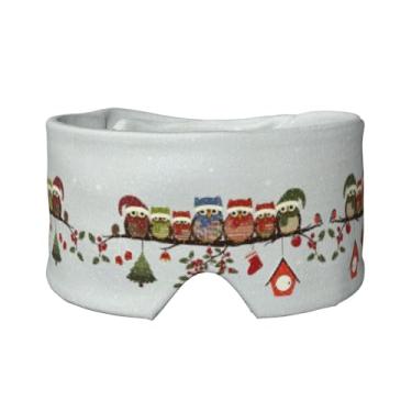 Imagem de Bonitas corujas de Natal no ramo com estampa de máscara para dormir para olhos e orelhas, respirável, ajustável, blecaute, venda, confortável