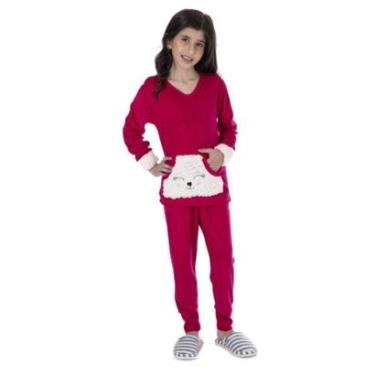 Imagem de Conjunto Pijama Calça e Blusa Manga Longa Inverno Plush Infantil Victory Bolso Bordado Com Pelinho-Feminino