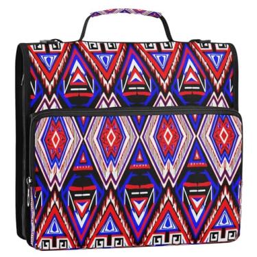 Imagem de CEBUGI Fichário com zíper de 3 anéis com alça de ombro, pasta de arquivo expansível de 3,8 cm, anéis D, para escola, escritório, vibrante inspiração asteca, Pattren