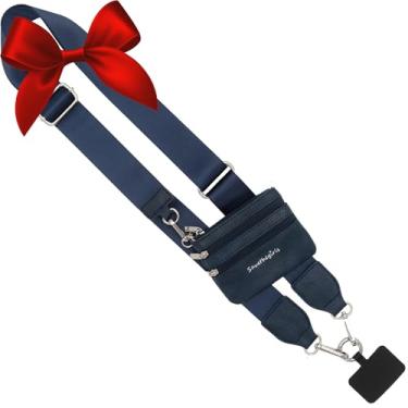 Imagem de Alça de telefone Clip & Go (azul-marinho - bolsa marinha) – Corrente transversal para celular com zíper – Cordão para celular ao redor do pescoço, carteira de telefone e crachá de suporte de celular
