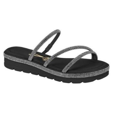 Imagem de Sandália Papete Feminina Vizzano Tiras Strass Brilho 6388544 Branco Off 36-Feminino