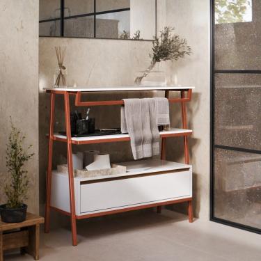 Imagem de Armário Multiuso Gabinete Banheiro Industrial 1 Gaveta Thor Branco Cedro com Bronze - Rede Móveis