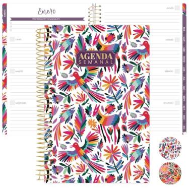 Imagem de bloom daily planners Calendário Espanhol Sem Data - Organizador de Paixão/Objetivo - Comece a Qualquer Horário Mensal e Semanal Livro com Abas (Janeiro a Dezembro) - 14 cm x 21 cm - Bordado Otomi