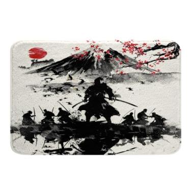 Imagem de Feelyou Tapetes de banheiro Samurai Japonês 50,8 cm x 81,3 cm Flores de cerejeira Tapetes de banho para banheira de chuveiro para meninos meninas Sol Vermelho Padrão Hokusai Tapetes de banho para