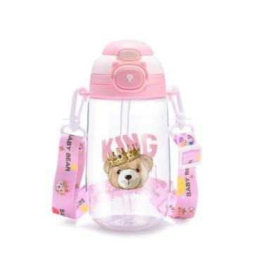 Imagem de Garrafa Infantil 800ml Antivazamento com Canudo e Alça Ajustável | Tampa com Trava para Uso Diário (Rosa)