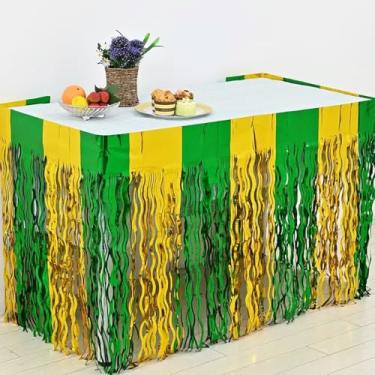 Imagem de WODCM Pacote com 2 saias de mesa com franjas metálicas onduladas e douradas para o Dia de São Patrício e festas com tema irlandês