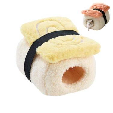 Imagem de Casa de cama quente para hamster de rato, cabana de lã de algodão, ninho fofo em forma de sushi, fofo, macio, confortável, adorável ninho de hamster, para mini ratos de animais pequenos, planador de