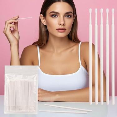 Imagem de 100 peças de microcotonetes descartáveis para extensão de cílios, microaplicadores de cotonetes para aplicação de maquiagem, pincéis micro aplicadores