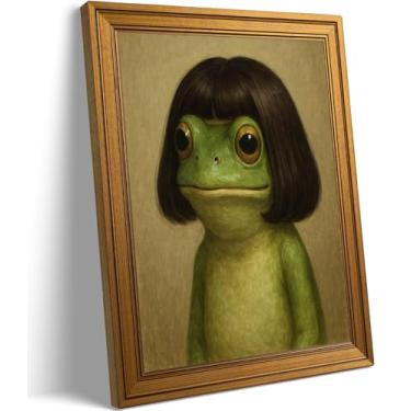 Imagem de Arte de parede em tela de sapo emoldurado em ouro vintage impressões de pôster de sapo eclético retrô caprichoso pintura animal imagens de arte peculiares engraçadas decoração de parede para sala de