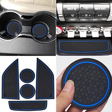 Imagem de Auprite Tapetes antipoeira antiderrapantes para Ford Mustang 2015-2021, ajuste personalizado para porta-copos, forros para porta e bolso central para console (azul)