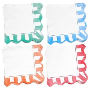 Imagem de JarThenaAMCS 100 guardanapos de papel recortados listrados guardanapos de coquetel toalhas de mão descartáveis onduladas pastel para chá de verão casamento festa de aniversário decoração de mesa
