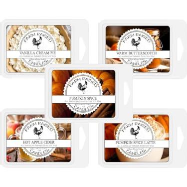 Imagem de Farm Raised Candles – Pacote sortido de cera de soja que derrete 450 g (5 aromas) – 100% soja despejada à mão – caramelo, torta de baunilha, especiarias, latte e cidra de maçã – Fresh from The Farm