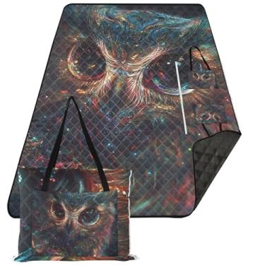 Imagem de TSENQUE Tapete de praia com pintura de arte digital de coruja à prova d'água, cobertores externos estampados para grama, cobertores de piquenique fofos, dobrável, 299 cm x 203 cm