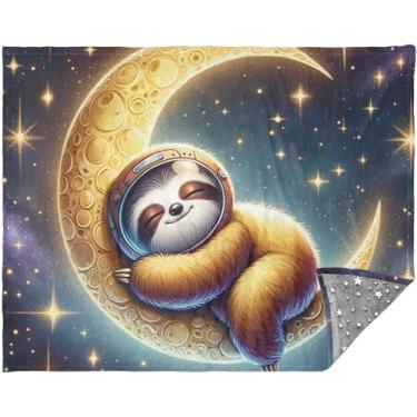Imagem de Manta macia personalizada linda lua preguiça estrelada cobertor de carro para mulheres cobertor de sherpa colorido 177,8 cm x 139,7 cm