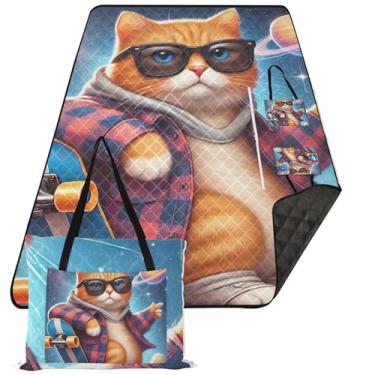 Imagem de TSENQUE Cobertor de praia grande para skate gato gatinho à prova d'água, estampa infantil tapete de acampamento para acessórios de piquenique de grama, dobrável, 203 cm x 152 cm