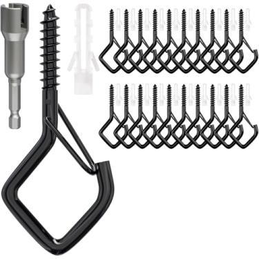 Imagem de 20 ganchos para pendurar com fivela de segurança, ganchos de teto rosqueados de metal, gancho de parafuso para pendurar plantas, sino de vento, alimentadores de pássaros, luzes de corda de Natal