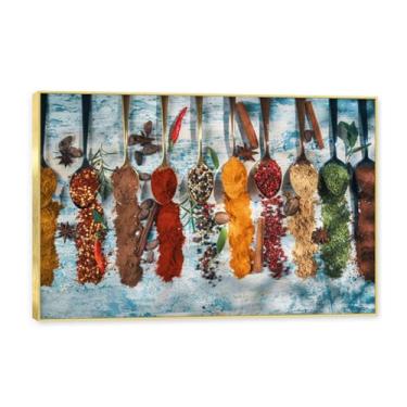 Imagem de NHLDZYH Molduras douradas. Temperos de imagem de cozinha moderna, impressão de arte, imagens para cozinha, decoração de parede de cozinha moderna. C03. 60 x 90 cm