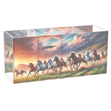 Imagem de TSENQUE Porta-lápis de mesa de acrílico para pintura de cavalos de desenho animado, fofo, personalizado, porta-lápis, caneta, marcador, arte, escritório, decoração de mesa