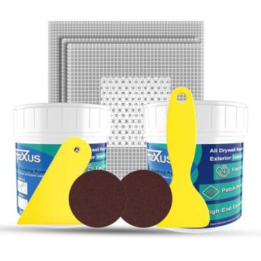 Imagem de Kit de reparo de drywall – 2 frascos de massa de 2 × 240 g com tela de remendo de parede de 2 × 5.1 cm e 4 × 10.2 cm, raspadores pequenos e grandes e 2 lixas P180 | Enchimento de rachaduras de secagem