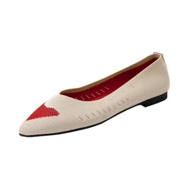 Imagem de Mocassins femininos versáteis elegantes plus size respiráveis com bico fino e salto fechado, sola lisa macia, sapatos de salto baixo de um pé para facilitar o calçamento, Bege, 38