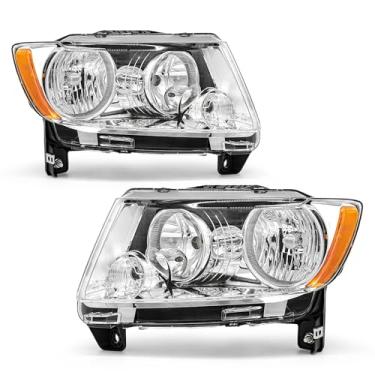 Imagem de ADCARLIGHTS Conjunto de farol compatível com Jeep Grand Cherokee 2011 2012 2013 substituição para Jeep Compass 2011-2017 lente transparente cromada, refletor âmbar par esquerdo e direito