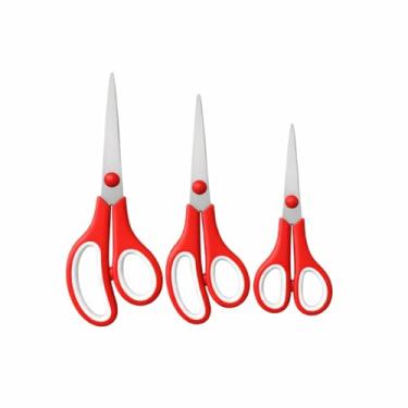 Imagem de Kit com 3 Tesouras para Corte de Tecido, Papel, Plástico e Borracha, 19,5cm, 22cm e 14cm (Vermelho)