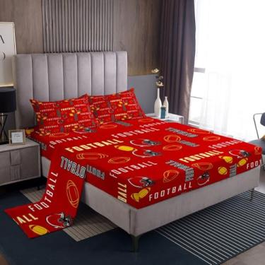 Imagem de jejeloiu Jogo de lençol casal de futebol americano Arizona para decoração de quarto de meninos e meninas adolescentes com bolsos profundos de 40 cm, vermelho, amarelo, macio, feminino e masculino