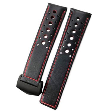 Imagem de TIOYW 21/22mm Pulseira de relógio de couro de bezerro adequada para TAG Heuer MONACO Carrera AUTAVIA Aquaracer 300 Preto Vermelho F1 Pulseira de couro de vaca (Cor: Preto vermelho-preto,