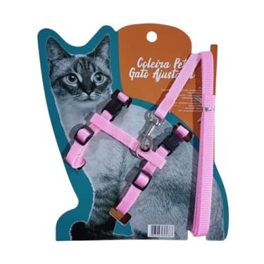 Imagem de Coleira Peitoral Pet Ajustável com Guia 1,2m (Rosa)