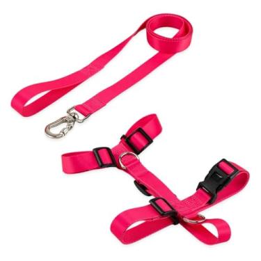 Imagem de Peitoral H Ajustável com Guia 1,30m para Cães – Confortável, Antifuga e Resistente | Coleira Peitoral para Cachorro(Kit Rosa,P)