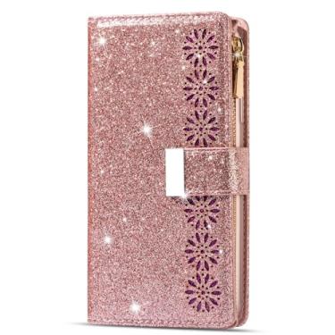 Imagem de Capa tipo carteira for Samsung Galaxy S24 Ultra/S24 Plus/S24, suporte tipo livro em fólio, capa para telefone for mulher, capa de couro com ranhuras para cartões com púrpura (cor-de-rosa)