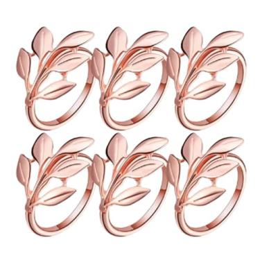 Imagem de Zerodis 6 PCS Anéis de Guardanapo, Fivelas de Suporte de Guardanapo Em Forma de Folha de Metal Elegante Anel de de Outono Em Massa para Jantares de Casamento, Eventos Especiais, (Ouro rosa)