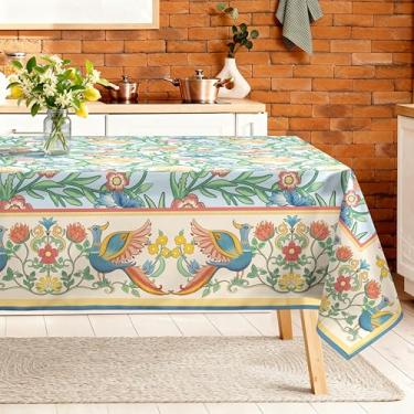 Imagem de Arquiel Toalha de mesa retrô floral retangular lavável na máquina, pássaros e flores, 140 x 178 cm, capa de mesa de poliéster para cozinha, jantar, festa, decoração ao ar livre