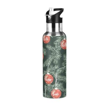Imagem de Blueangle Garrafa de água de galhos de árvore de Natal de 590 ml, garrafa de água de aço inoxidável a vácuo de parede dupla, garrafa esportiva à prova de vazamento para acampamento, exercícios